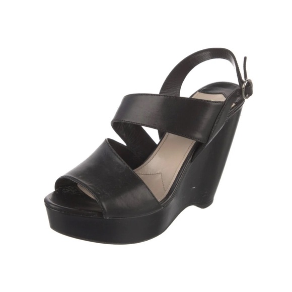 Prada Shoes - Prada Black Leather Slingback Wedge Sandals 38.5